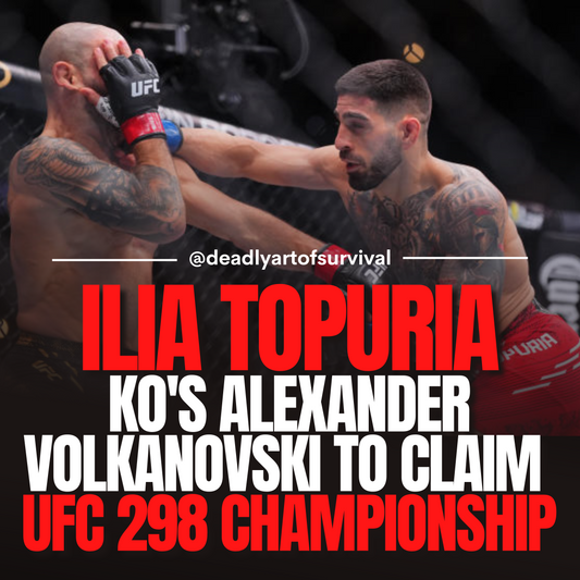 Ilia-Topuria-Shocks-the-World-KOs-Alexander-Volkanovski-to-Claim-UFC-298-Championship deadlyartofsurvival.com