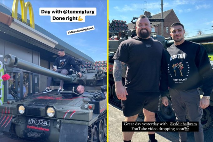 Eddie Hall and Tommy Fury Create a Stir as They Drive a Tank Through McDonald's Drive-Through